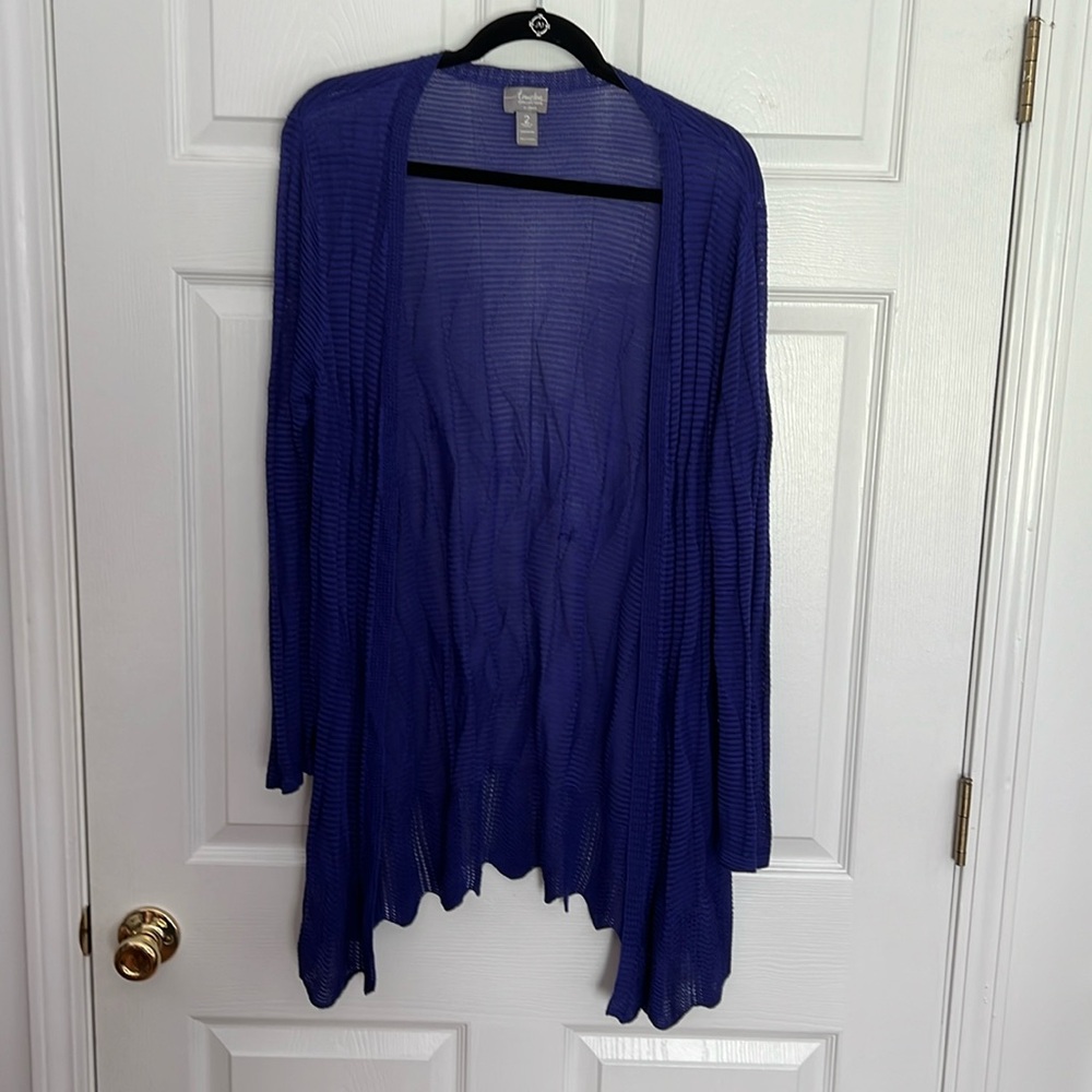 TRAVELERS COLLECTION BY CHICO’S PURPLE LOVELY KINT SWEATER OPEN FRONT SIZE 2 L